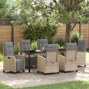 vidaXL Tuin Eettafel Set 7 st Beige poly rattan, Verzenden