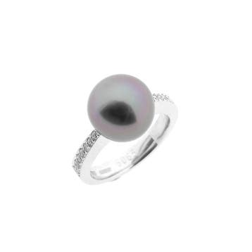 Witgouden ring met Tahiti parel en diamant; 0,13 ct., Ophalen of Verzenden