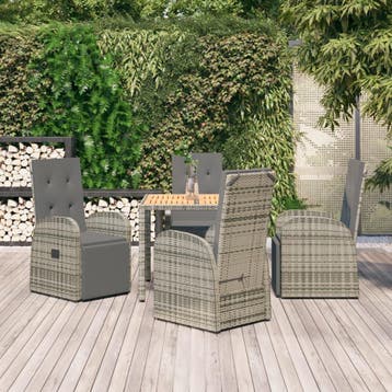 vidaXL 5-delige Tuinset met kussens poly rattan grijs, Verzenden, Nieuw, Tuinset