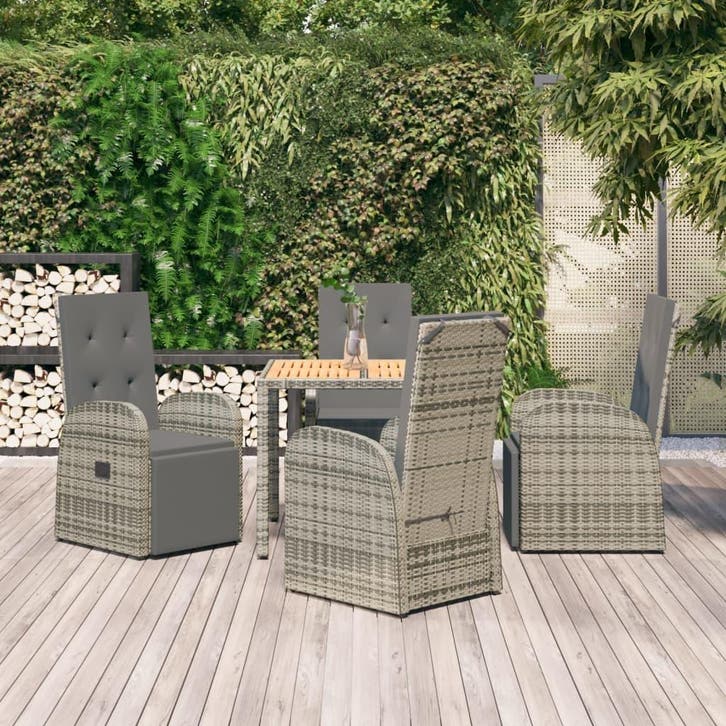 vidaXL 5-delige Tuinset met kussens poly rattan grijs, Jardin & Terrasse, Ensembles de jardin, Envoi