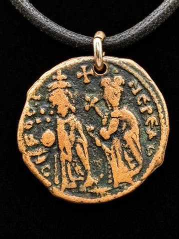 Laat-Romeins / Vroeg-Byzantijns Brons Ketting met munt van, Handtassen en Accessoires
