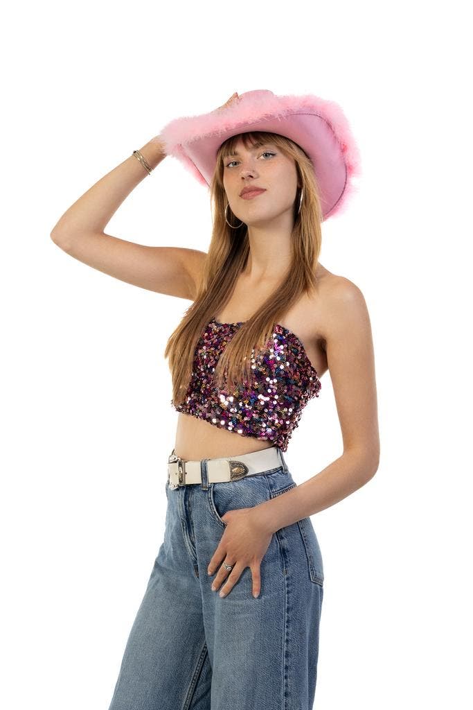 Cowboyhoed Roze Veren Suedelook Fluffy Lichtroze Cowboy Hoed, Kleding | Dames, Carnavalskleding en Feestkleding, Nieuw, Ophalen of Verzenden