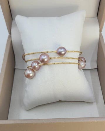 Armband - 18 karaat Geel goud, Ronde Roze Edisonparels, Nieuw