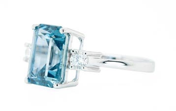 Ring - 14 karaat Witgoud, Blauw (Burma, geen hitte) -, Nieuw