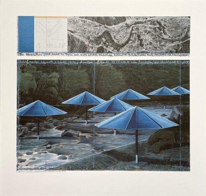 Christo (after) - The Umbrellas (Japan) - Offset lithography, Antiek en Kunst, Antiek | Meubels | Stoelen en Sofa's