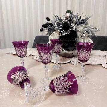 Verre à eau (6) - Cristal - Fuchsia cristal bohème, Antiquités & Art