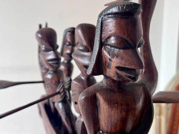 Large African Tribal Wooden Sculpture – Warriors in