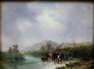 École néerlandaise (XIX) - Cows at the watering hole