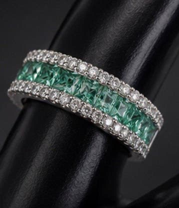 925 sterlingzilver Franse smaragdgroene eeuwigheidsring -, Nieuw
