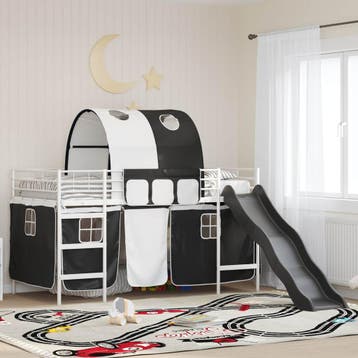 vidaXL Bunkbed voor kinderen met gordijnen Wit en Zwart 100, Verzenden