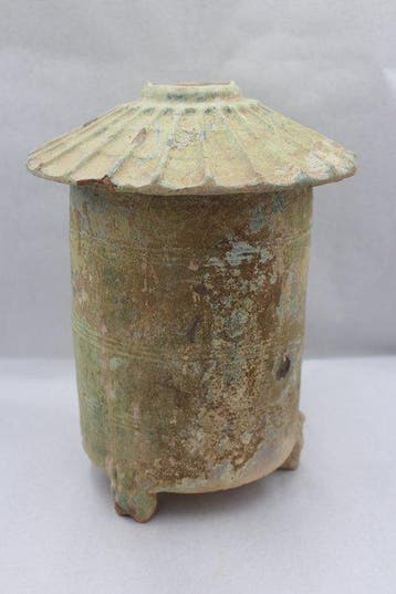 Oud-Chinees, Han-dynastie Aardewerk Begrafenisurn met drie, Antiek en Kunst