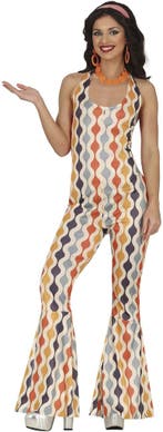 Disco 70S Jumpsuit Gekleurd Dames, Kleding | Dames, Verzenden, Nieuw