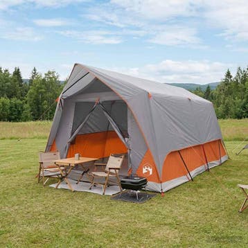 vidaXL Tunneltent 6-persoons Grijs en Oranje Polyester en, Verzenden