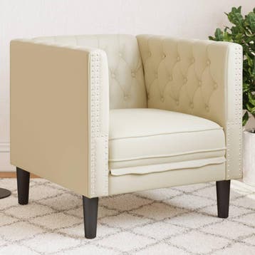 vidaXL Fauteuil Chesterfield-stijl kunstleer crèmekleurig, Verzenden, Nieuw