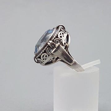 Zilver, Grote Art Deco, Blauwe Spinel(Getest) - Ring -