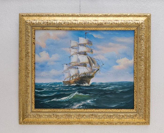 Italiaanse school (XX) - Veliero in Mare Aperto, Antiek en Kunst, Kunst | Schilderijen | Klassiek