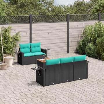 vidaXL 6-delige tuinbankset met kussens van zwart polyrotan, Verzenden