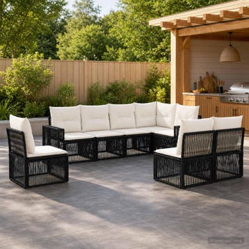 vidaXL Tuinbank Set 8 st Zwart en Crème Wit poly rattan, Verzenden, Nieuw