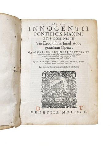 Innocentii III - Opera - Pontificis Maximi - 1578