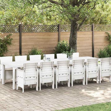 vidaXL Tuin Eettafel Set 13 st Wit Polt riet, Verzenden, Nieuw