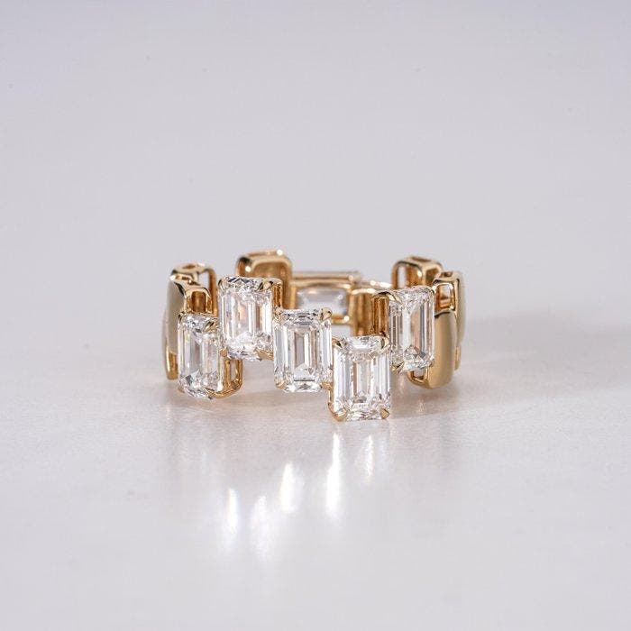 Ring - 14 karaat Geel goud - 5.27ct. tw. Diamant (Lab-grown), Bijoux, Sacs & Beauté, Bagues
