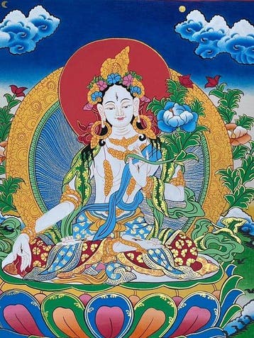 Tara blanche — Thangka népalais peint à la main - Coton -, Antiquités & Art