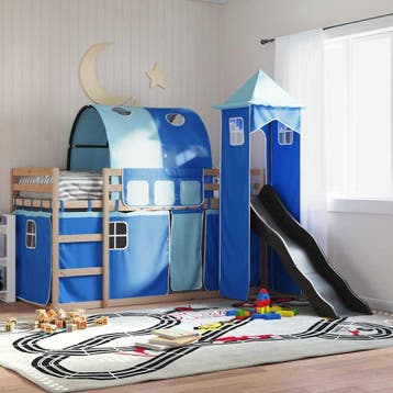 vidaXL Stapelbed met glijbaan en gordijnen blauw 80x200 cm, Verzenden