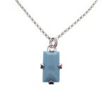 Zilveren jasseron schakelketting met turquoise hanger; 40..., Gebruikt, Overige kleuren, Ophalen of Verzenden, Met edelsteen