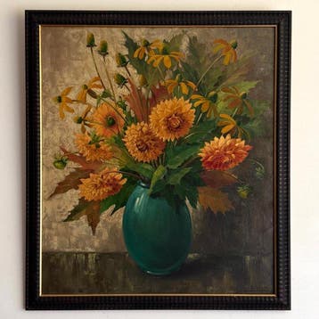 Jan Schonk (1889-1976) - Groot stilleven met bloemen, Antiek en Kunst