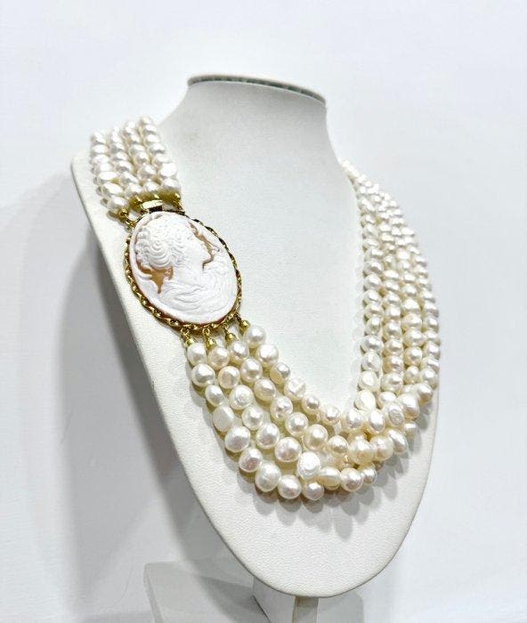 Sans prix de réserve - Collier Argent - Perle - Cameo, Bijoux, Sacs & Beauté, Colliers