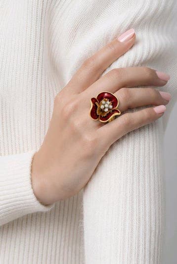 Bague - 18 carats Or jaune, Bague fleur en or jaune 18, Bijoux, Sacs & Beauté, Bagues