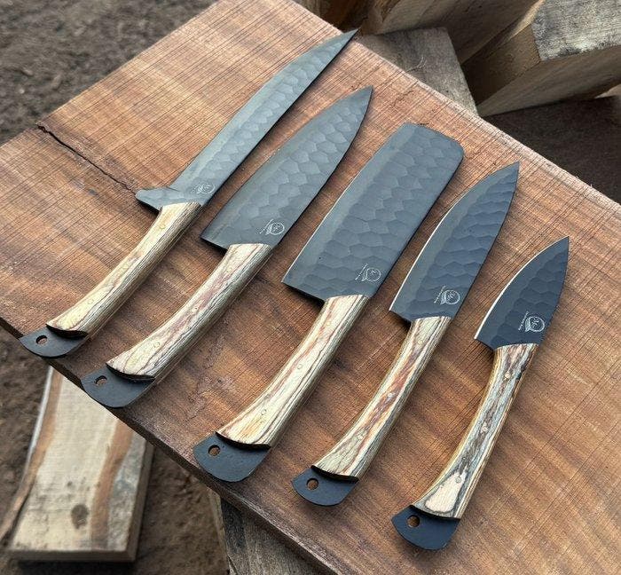 Keukenmes - Met de hand gemaakte keukenmessen, set van 5, Antiquités & Art, Antiquités | Ustensiles de cuisine