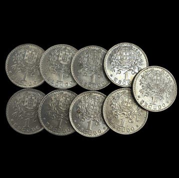 Portugal. Lot with 9x 1 Escudo Alpaca Coins (UNC) 1961/62