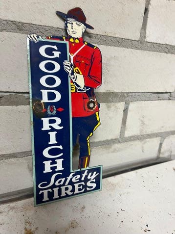 Vintage Goodrich Safety Shoes reclamebord – emaille