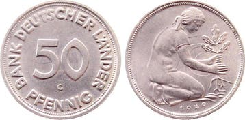 Duitsland 50 Pfennig 1949 G extrem starke Lichtenrader Pr..., Verzenden, België