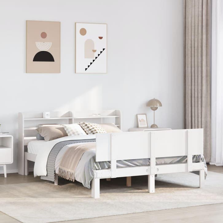 vidaXL Bedframe met hoofdeinde zonder matras 140x190 cm wit, Huis en Inrichting, Slaapkamer | Bedden, Nieuw, Verzenden