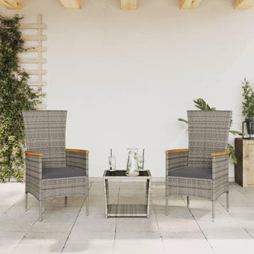 vidaXL 3-delige Tuinset met kussens poly rattan grijs, Verzenden, Tuinset