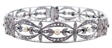 Armband - 18 karaat Witgoud Diamant (Natuurlijk) - Parel, Nieuw