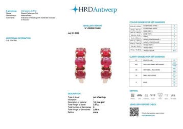Hoepel oorbellen - 14 karaat Roségoud - 2.06ct. tw. Robijn