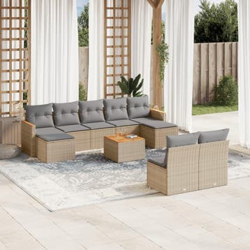 vidaXL 10-delige Loungeset met kussens poly rattan gemengd, Verzenden, Nieuw, Loungeset
