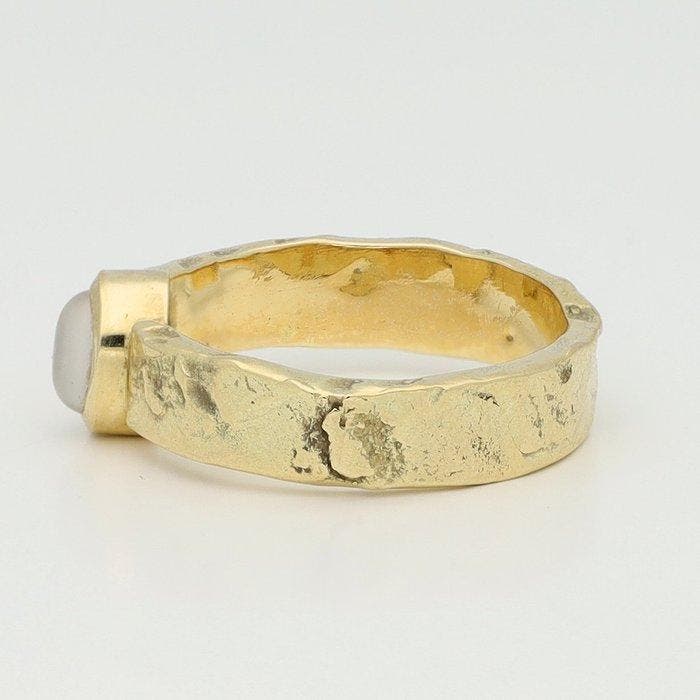 Ring - 14 karaat Geel goud - Maansteen, Handtassen en Accessoires, Ringen