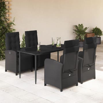vidaXL 5-delige Tuinset met kussens poly rattan zwart, Verzenden, Nieuw, Tuinset