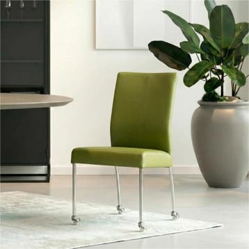 Set van 6 Leren eetkamerstoelen Comfort met wieltjes -, Ophalen of Verzenden, Nieuw, Leer