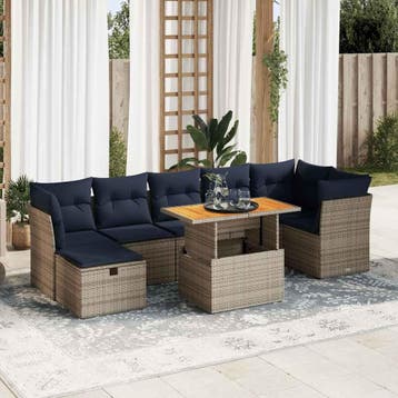 vidaXL 8-delige Loungeset met kussens poly rattan acacia, Verzenden, Loungeset