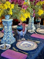 Tafellaken voor grote tafels, blauw damast - Tafelkleed -