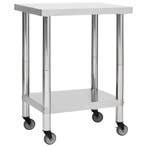 vidaXL Keukenwerktafel met wielen 80x45x85 cm roestvrij, Verzenden