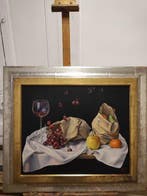 Escuela hiperrealista (XX) - Bodegón de vino y frutas