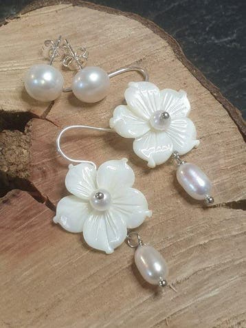 Argent, 925, Perles naturelles, clous doreilles 8–9 mm,, Collections