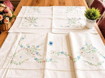 Lenzuola matrimoniale di lusso ricamate in puro lino - Drap, Antiquités & Art