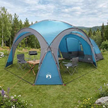 vidaXL Zijtent met dak Blauw 410 x 410 x 250 cm Polyester en, Verzenden, Nieuw